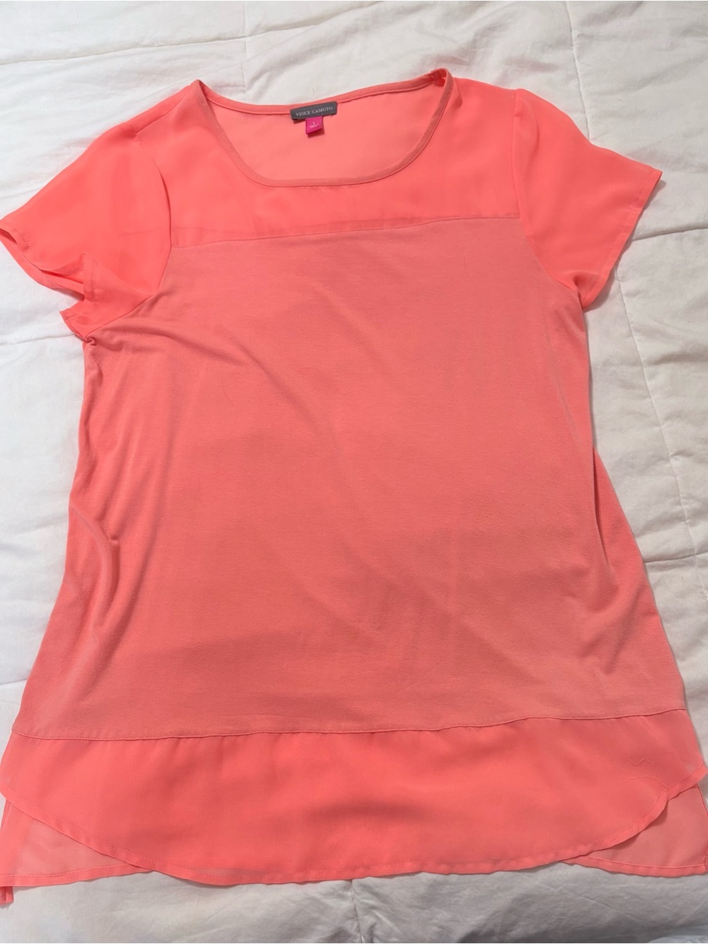 Vince Camuto Coral Pink Short-Sleeve Layered Tunic